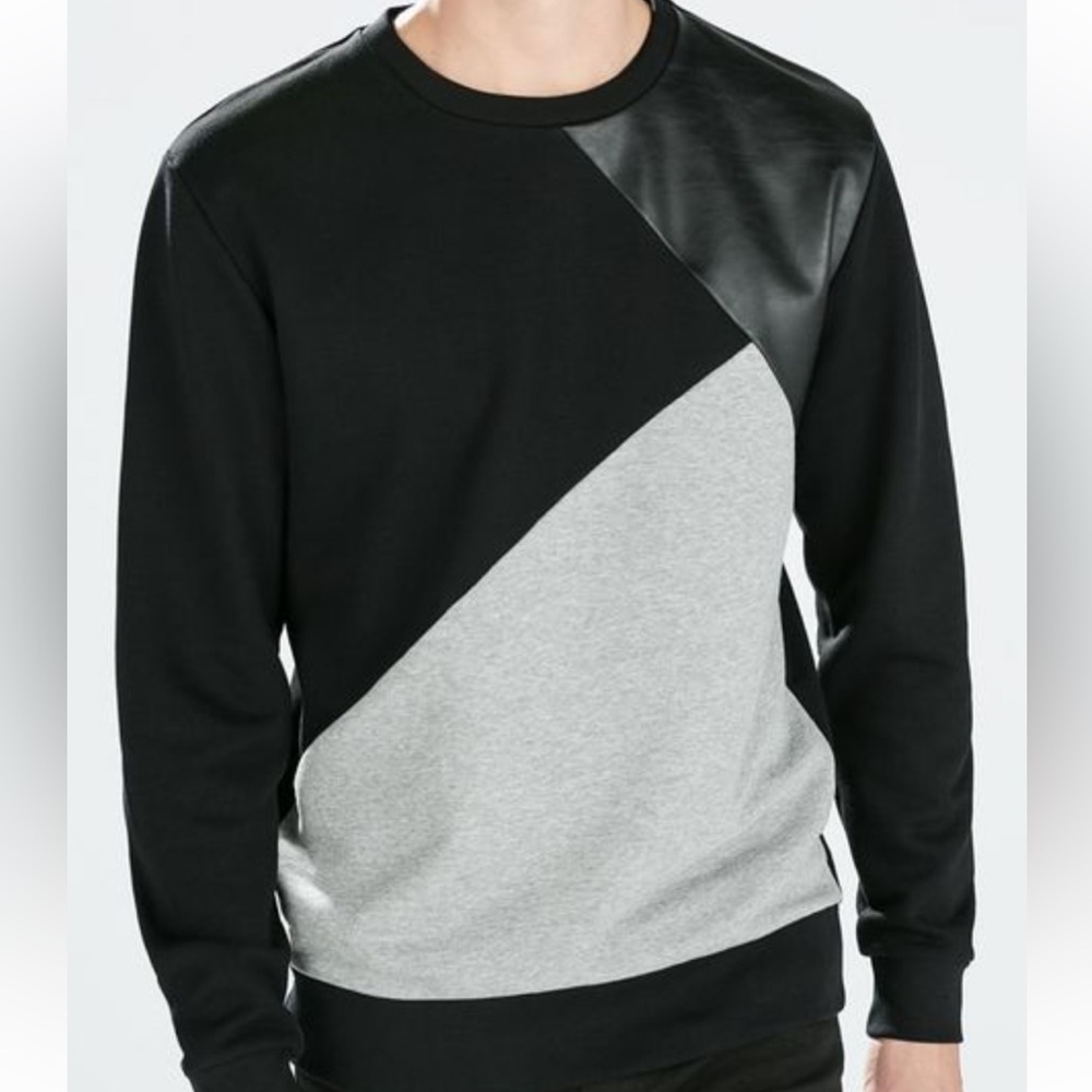 Guess Men’s Colorblock Sweatshirt with Faux Leather Accent Size M